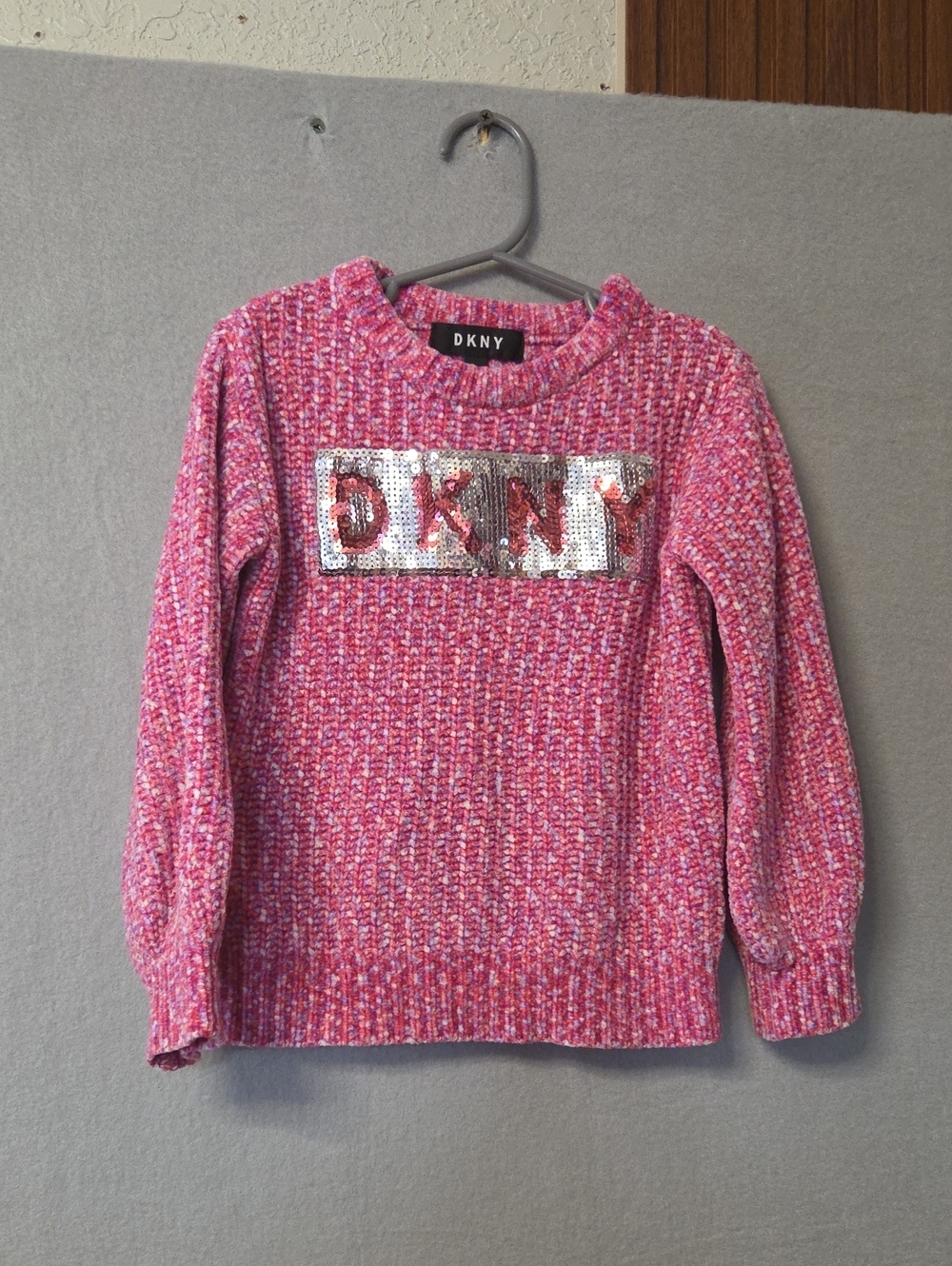 DKNY Pink Sequin Logo Crewneck Sweater